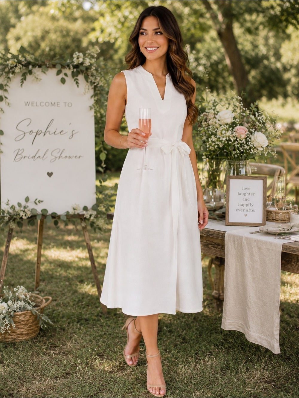 HALOGEN White Dress Floral Burnout Tie Waist Textured Midi MSRP $119